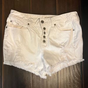 White jean button fly shorts